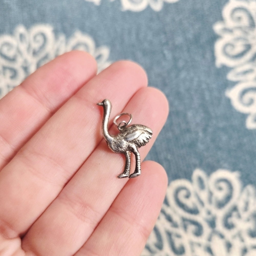 Antique Ostrich 925 Sterling Silver Charm